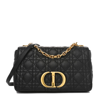 CHRISTIAN DIOR Calfskin Cannage Medium Caro Bag Black