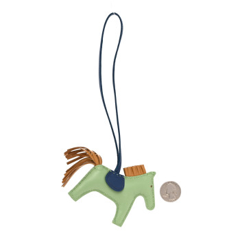 HERMES Milo Lambskin Grigri Rodeo Horse Bag Charm PM Vert Criquet Sesame Bleu De Malte