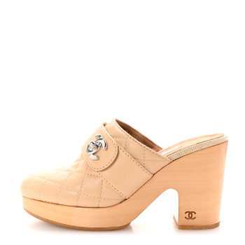 CHANEL Lambskin Quilted CC Turn Lock Clogs 37 Beige