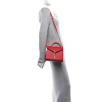 SAINT LAURENT Grain de Poudre Mini Classic Monogram Cassandra Top Handle Red