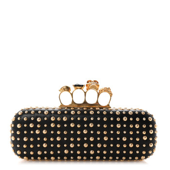ALEXANDER MCQUEEN Nappa Studded Skull Knuckle Duster Clutch Black