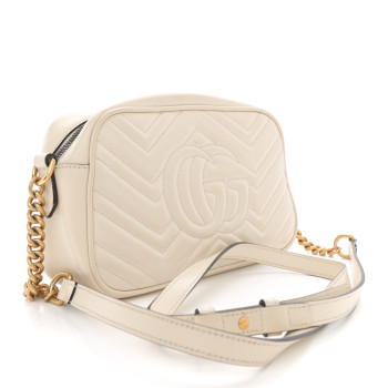 GUCCI Calfskin Matelasse Small GG Marmont Chain Shoulder Bag White