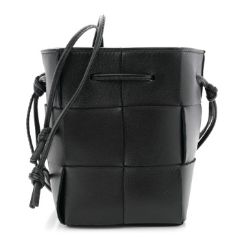 BOTTEGA VENETA Nappa Maxi Intrecciato Mini Cassette Bucket Bag Black