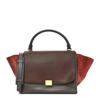 CELINE Smooth Calfskin Suede Medium Tri-Color Trapeze Terracotta