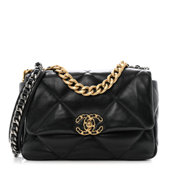 CHANEL Lambskin Quilted Medium Chanel 19 Flap Black