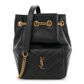 SAINT LAURENT Lambskin Matelasse Monogram Joe Nano Bucket Bag Black