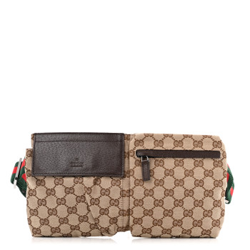 GUCCI GG Monogram Web Double Pocket Belt Bag Dark Brown