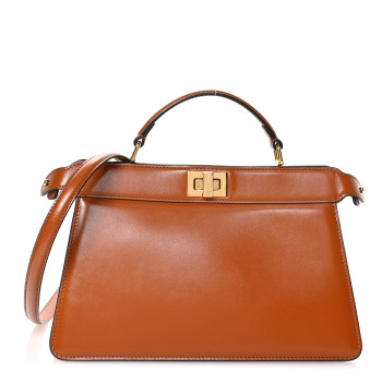 FENDI Vitello King Luxor Shiny Nappa Medium Peekaboo I SEE U East West Satchel Brandy Light Rose