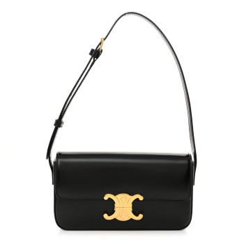 CELINE Shiny Calfskin Triomphe Shoulder Bag Black