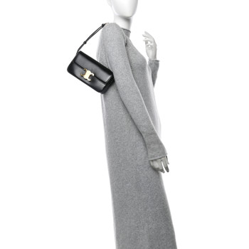CELINE Shiny Calfskin Triomphe Shoulder Bag Black
