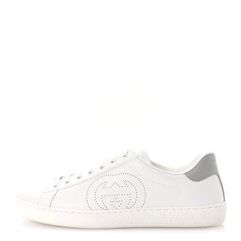 GUCCI Calfskin Interlocking G Perforated Mens Ace Sneakers 10.5 White Grey Sky