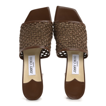 JIMMY CHOO Woven Raffia Themis 45 Mules 39 Cuoio