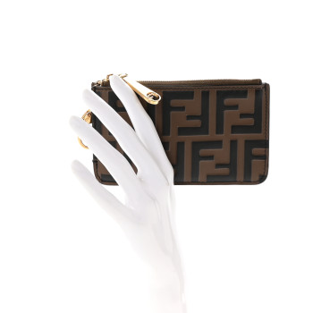FENDI Vitello Soft F is Fendi Bi-Color FF 1974 Embossed Key Case Pouch Maya Black