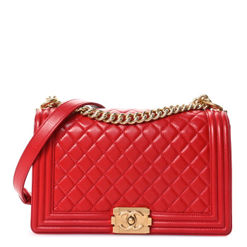 CHANEL Lambskin Quilted New Medium Boy Flap Red