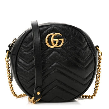 GUCCI Azalea Calfskin Matelasse Heart Mini GG Marmont Round Shoulder Bag Black