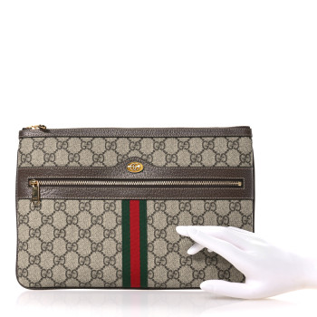 GUCCI GG Supreme Monogram Large Ophidia Pouch Clutch Brown