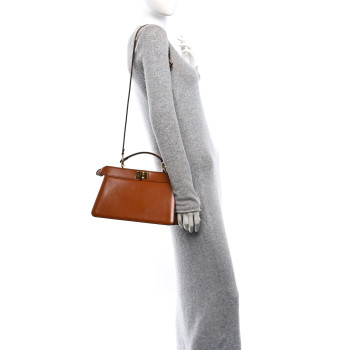 FENDI Vitello King Luxor Shiny Nappa Medium Peekaboo I SEE U East West Satchel Brandy Light Rose