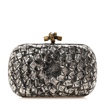 BOTTEGA VENETA Metallic Intrecciato Woven Knot Clutch Gold Black