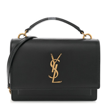 SAINT LAURENT Calfskin Monogram Sunset Chain Wallet Black