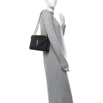 SAINT LAURENT Grain De Poudre Textured Mixed Matelasse Triquilt Medium Monogram Satchel Black