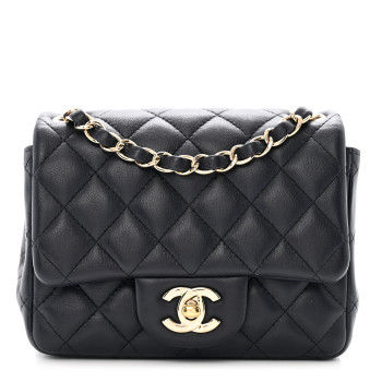 CHANEL Lambskin Quilted Mini Square Flap Navy