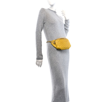CHANEL Crumpled Glazed Lambskin Quilted Waist Bag Fanny Pack Yellow