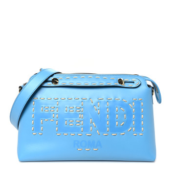 FENDI Vitello King Macro Stitchings Logo Medium By The Way Boston Bag Cyber Blue