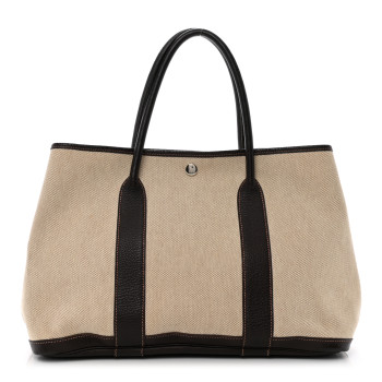 HERMES Buffle Skipper Toile Garden Party 36 MM Tote Marron Fonce
