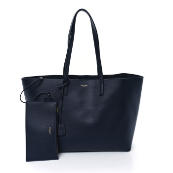 SAINT LAURENT Calfskin Large Shopping Tote Deep Marine