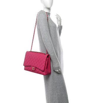 CHANEL Lambskin Quilted Maxi Double Flap Fuchsia