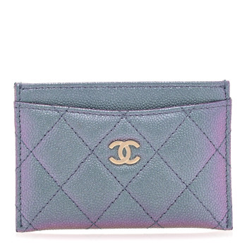 CHANEL Iridescent Caviar Quilted Card Holder Dark Blue