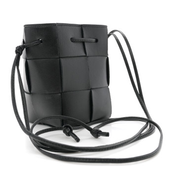 BOTTEGA VENETA Nappa Maxi Intrecciato Mini Cassette Bucket Bag Black