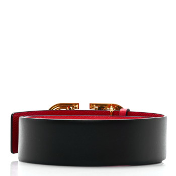 VALENTINO GARAVANI Glossy Calfskin Grainy Calfskin Hammered 40mm VLogo Reversible Belt 90 36 Black Rouge Pur