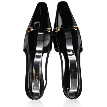 SAINT LAURENT Patent Bade Slingback Pumps 38 Black