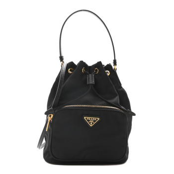 PRADA Saffiano Tessuto Nylon Mini Bucket Crossbody Bag Black