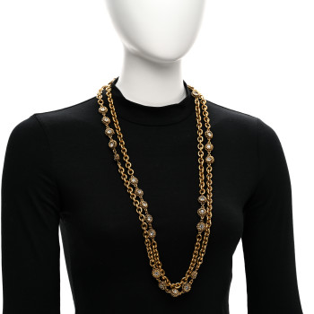 CHANEL Crystal Chain Long Necklace Belt Gold