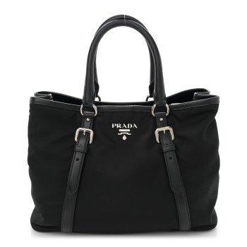 PRADA Tessuto Nylon Soft Calf Small Tote Black