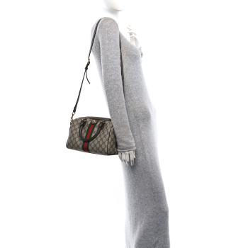 GUCCI GG Supreme Monogram Web Small Ophidia Top Handle Bag Beige Ebony