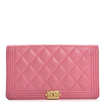 CHANEL Lambskin Quilted Boy Yen Wallet Pink