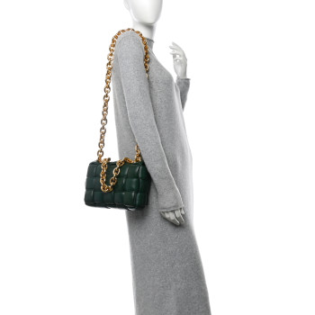 BOTTEGA VENETA Lambskin Maxi Intreccio Padded Chain Cassette Crossbody Bag Raintree