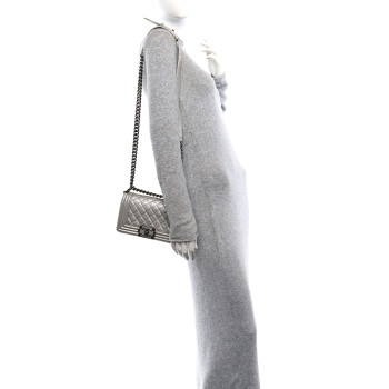 CHANEL Metallic Lambskin Quilted Small Boy Flap Silver
