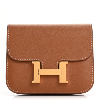HERMES Evercolor Bi-Color Constance Slim Wallet Gold Lime