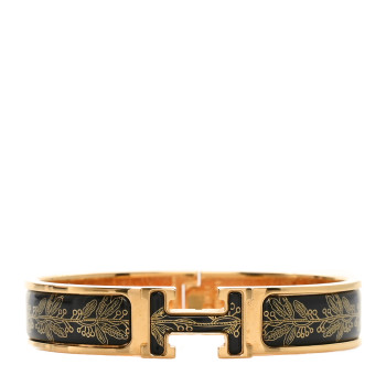 HERMES Enamel Printed Narrow Clic Clac H Bracelet PM Jaune Or Black
