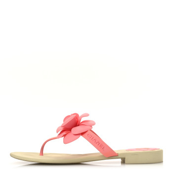 CHANEL Jelly Quilted Camellia Thong Sandal 39 Pink Beige