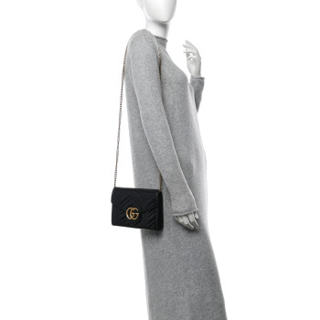GUCCI Calfskin Matelasse GG Marmont Chain Wallet Black