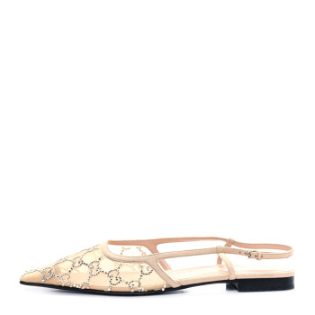 GUCCI Suede Mesh Crystal GG Monogram Slingback Ballet Flats 40 Light Powder Skin Rose