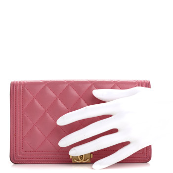 CHANEL Lambskin Quilted Boy Yen Wallet Pink
