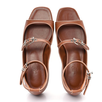 HERMES Goatskin Kirsten Sandals 38 Marron Glaise