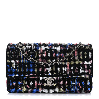 CHANEL Crystal Tweed CC Medium Double Flap Black