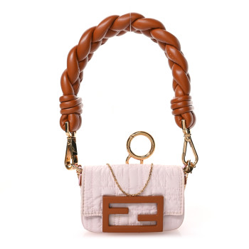 FENDI Nylon Nappa FF Embroidered Nano Baguette Maxi Handle Charm Light Pink